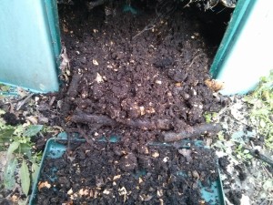Compost pronto in uscita dalla parte bassa del composter